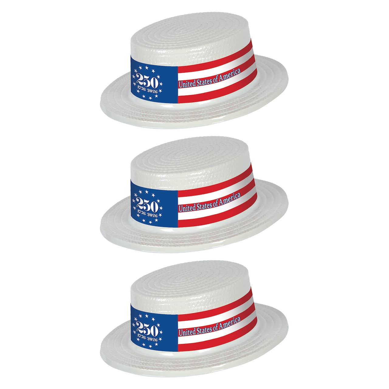 Beistle White Plastic Skimmers with Semiquin Band Hats, 3ct.